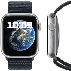 Tampak depan dan samping Apple Watch bebas karbon baru