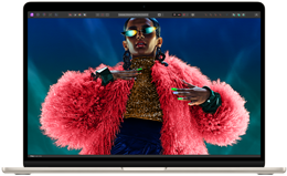 Layar MacBook Air menampilkan gambar berwarna-warni untuk memperlihatkan color range dan resolusi layar Liquid Retina