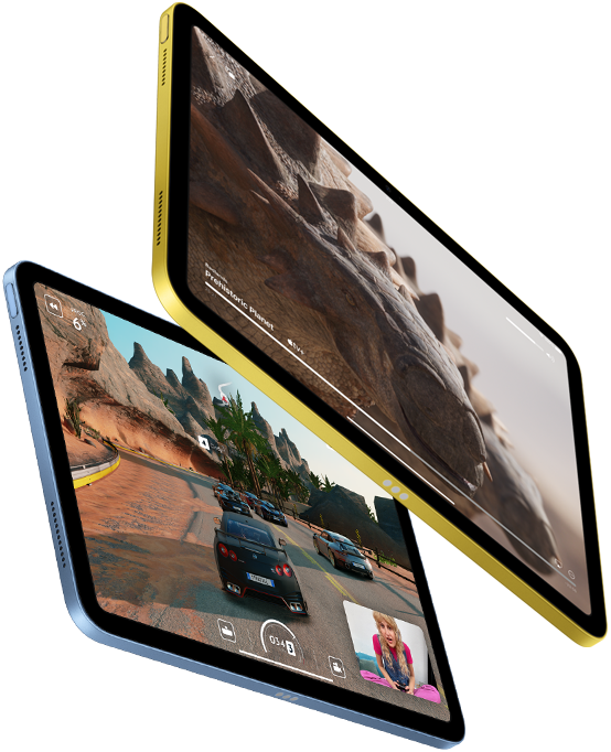 Memperlihatkan Apple TV+ dan pengalaman bermain game shareplay di iPad.