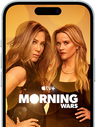 iPhone 15 dengan Apple TV+ yang memperlihatkan serial The Morning Show